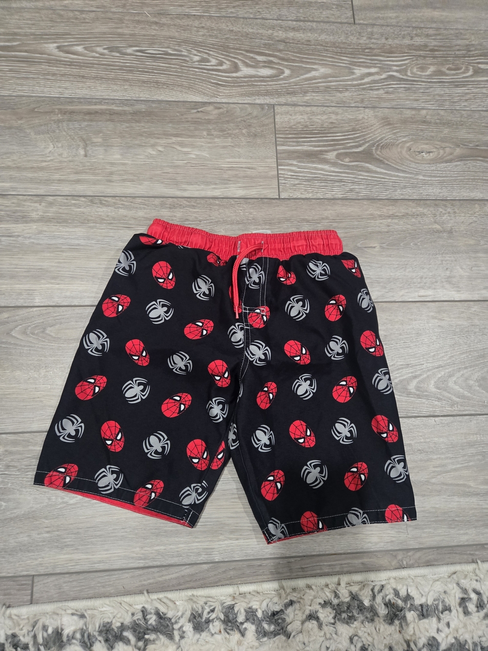 Marvel Boys Black Swim Trunks with Red Spider-Man Accents